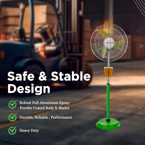 Image of Almonard 450mm Pedestal Air Circulator Fan | Heavy Duty | Industrial | 1440 RPM High Speed | With Full Copper Motor | For Factory & Warehouse | Metal Blades | 1 Year Warranty