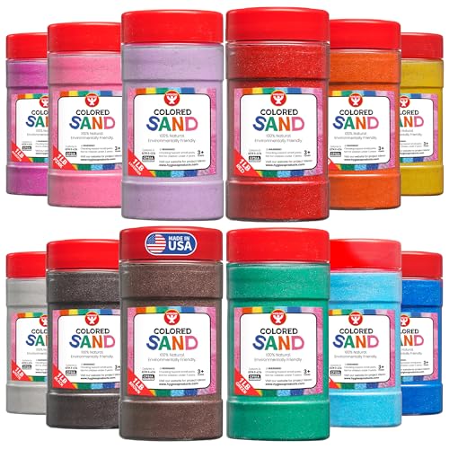 Image of Hygloss Colored Sand for Crafts - 12 Assorted Colors - 1 lb- Vibrant Colorful Fine Sensory Play Sand Art Kits for Kids - Classroom Activities for Children 3 4 5 6 7 8 9 10 11 12 - Safe for Ages 3+