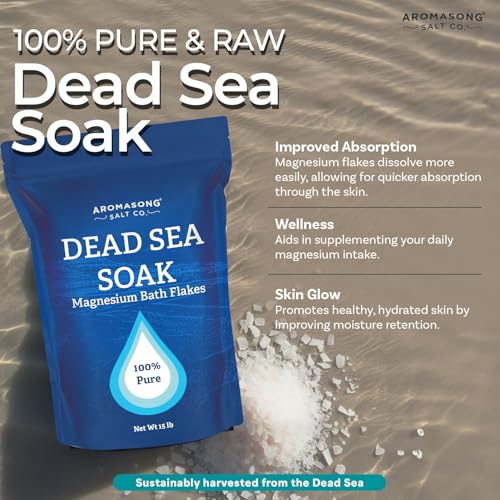 Aromasong Magnesium Flakes, 15lb – Dead Sea Bath & Foot Soak – Superior Alternative to Epsom Salt with 27,360 Mg of Magnesium Per Bath, Bulk Pack - Image 3