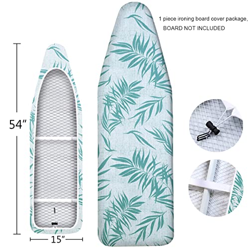Mzxcuin 15" X 54" Ironing Board Cover And Pad, Extra Thick Cotton Iron Cover With Padding Heat Reflective Heavy Duty Pad, Green Leaves #TOP1