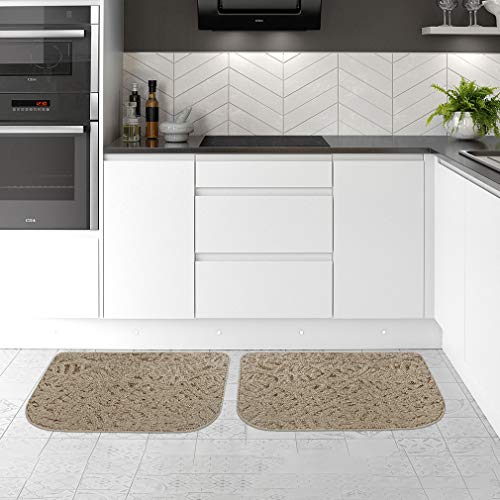 Vanzavanzu Non Slip Kitchen Rugs, 2 Pack 30"X18" Kitchen Mats Half Round Kitchen Carpet Mats, Designed In Latex Backing Absorbent And Machine Washable For Kitchen Doorway Bathroom Floors (Beige) #TOP6