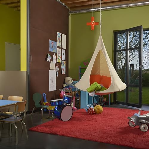 Outdoor Indoor Saucer Swing Hammock Chair - Round Swing for Kids & Adults, 220-440lbs Capacity, Durable Polyester Canvas, Includes Straps & Buckle for Easy Setup