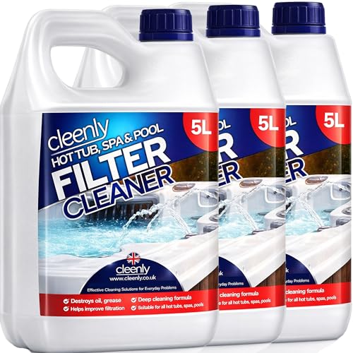 Cleenly Powerful Hot Tub Filter Cleaner Solution - for Hot Tub Pool and Spa - Destroys Oil Grease Minerals (15 Litres)