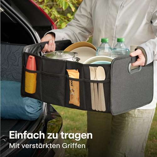 Praknu Kofferraum Organizer Faltbar XL – 3 Flexible Fächer mit 5 Taschen – Rutschfest – Ideale Größe für Ordnung im Auto – Robust & Wasserabweisend aus Oxford Gewebe - Auto Zubehör Innenraum Organizer