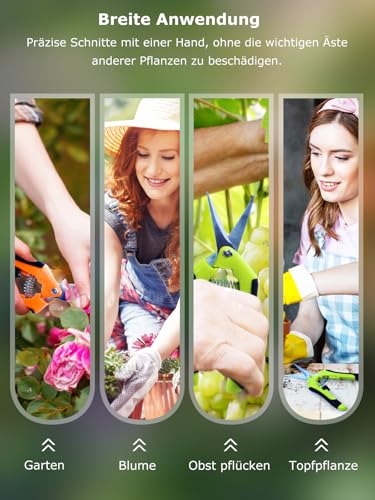 Linkgood 2 Stück Klein Gartenschere, Titanbeschichtete Klingen, Ergonomischer Feststellgriff für präzises Schneiden, Ernteschere für Blumen, Früchte, Gemüse, Hecken (Grün & Orange)