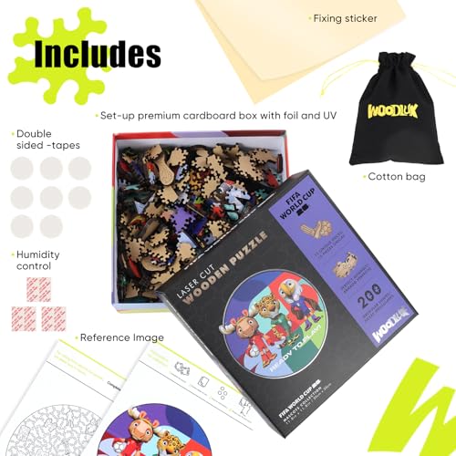 Image of FIFA World Cup 2026 Mascot Wooden Jigsaw Puzzle for Kids & Adults, USA - Canada - Mexico Mascot 200 Pieces, Unique Shape Puzzle, Officially Licensed, Sports Gift for Fans, 5MM Thick