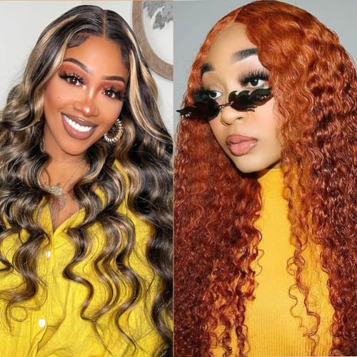 1b/27 13x6 Body Wave Lace Front Wigs Human Hair 24 Inch+Ginger Orange 13x4 Deep Wave Lace Front Wigs 20 Inch