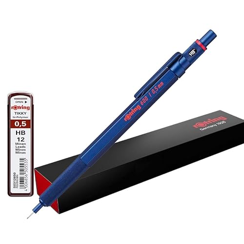 rOtring 600 Mechanical Pencil with Extra Leads | 0.5 mm | Blue All-Metal Body Propelling Pencil | Non-Slip Knurled Grip & Hexagonal Barrel
