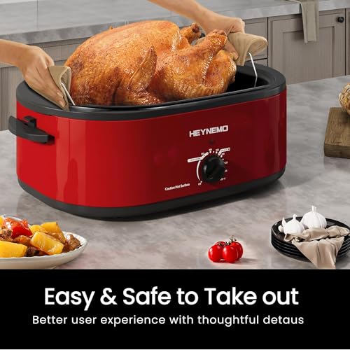 Image of 20 Quart Roaster Oven,Electric Turkey Roaster Oven with Defrost & Warm Function, Adjustable Temperature, Removable Pan & Rack, Stainless Steel, Red