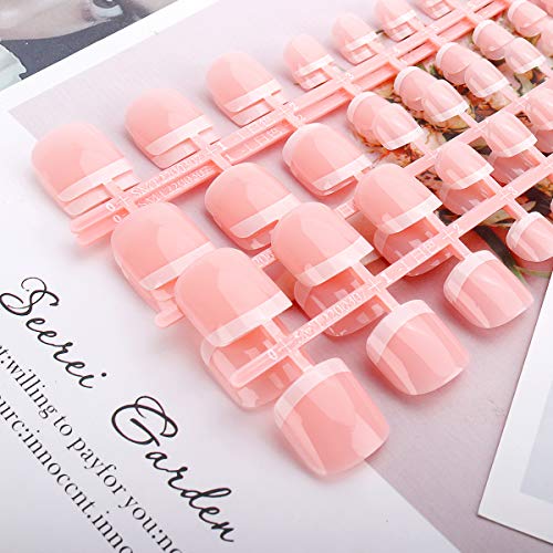 120 Piezas Uñas Postizas Francesas, Uñas Postizas Francesas Naturales, Puntas de uñas Artificiales, 14 Tamaños, con Pegatinas de Uñas, Lima, Palo Pequeño (Rosa) Cover