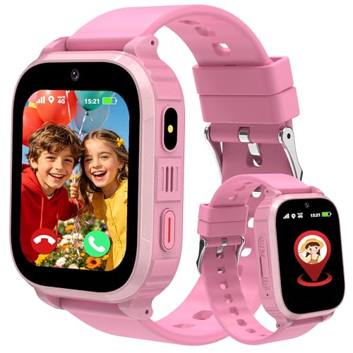 ELEJAFE 4G Montre Connectée Enfant avec GPS et Téléphone,IP68 Montre GPS Enfant Fille Garçon avec SOS, WiFi, Appels/Vidéo/Chat Vocal,IP68 Étanche Jeux...