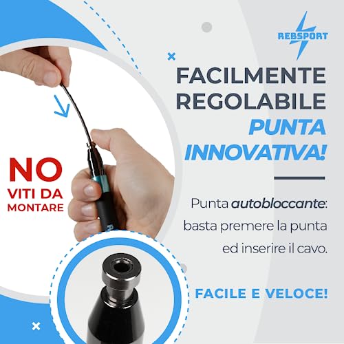 Corda per Saltare Professionale da Crossfit REBSPORT Regolabile e Autobloccante con Polsini in Regalo e 2 Cavi in Acciaio da 2.5mm ideale per double under