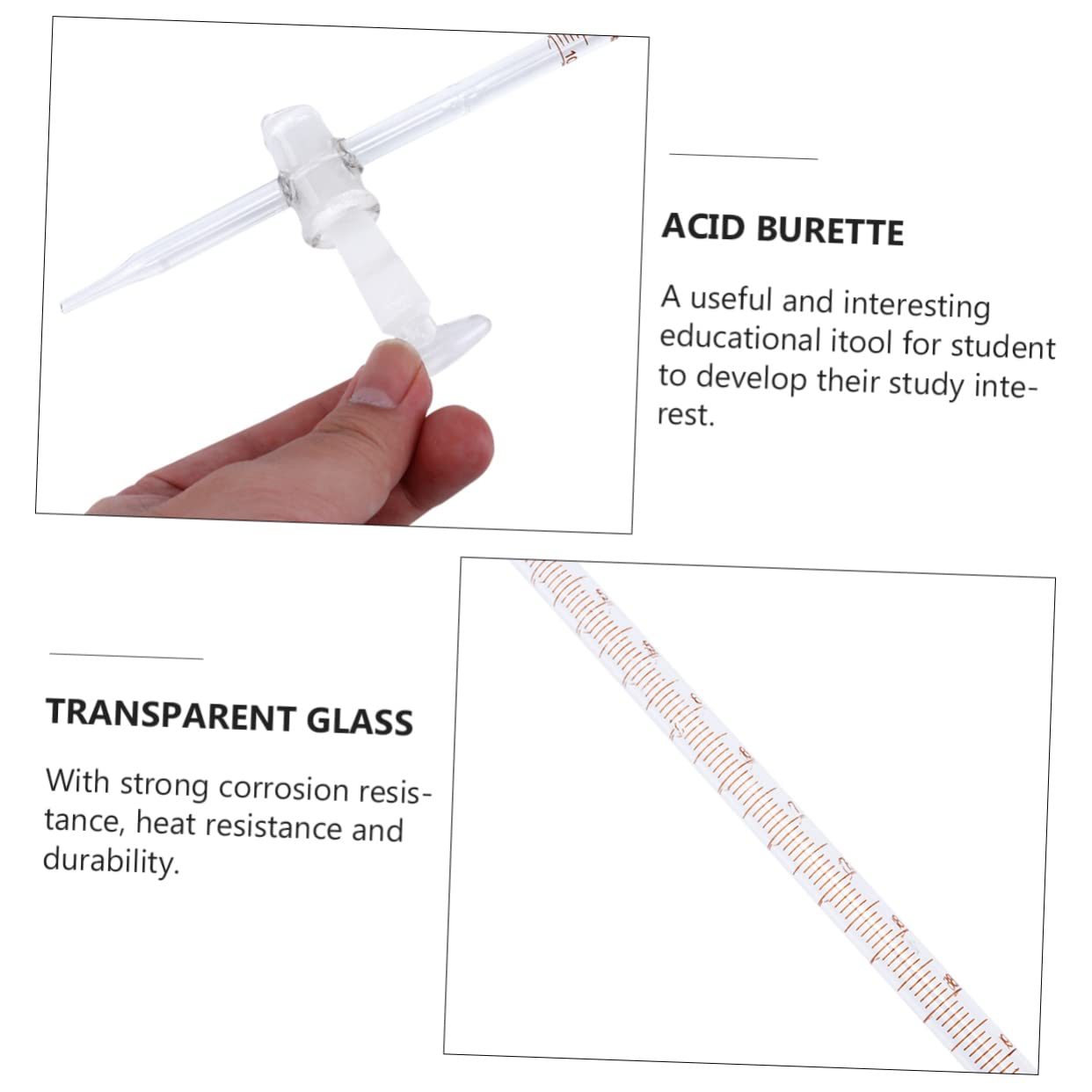 PartyKindom Tube De Mesure En Verre 10ml Outil Acide Laboratoire Chimie Fournitures Expérience Instrument
