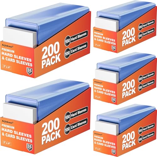 1000 Card Sleeves Hard Plastic, Arjiekwei 3'X4' Baseball Cards Protectors, Premium Card Holder for Trading Sports Baseball Football Game Cards (500 Hard Sleeve + 500 Soft Sleeve)
