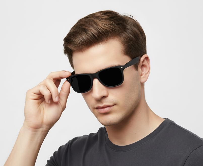 Image of HAZON Premium Rubber Coated UV400 Protected Goggles For Men | Stylish Sunglasses | Driving, Riding, Anti glare Glasses (Way BK 55) (Black)