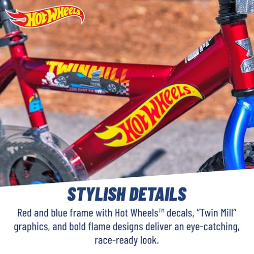 Image of Dynacraft Hot Wheels BMX Bike for Boys, 12-18 Inch Kids Bike, Ages 3-9, Rev Grip Handlebar Feature, Red & Black