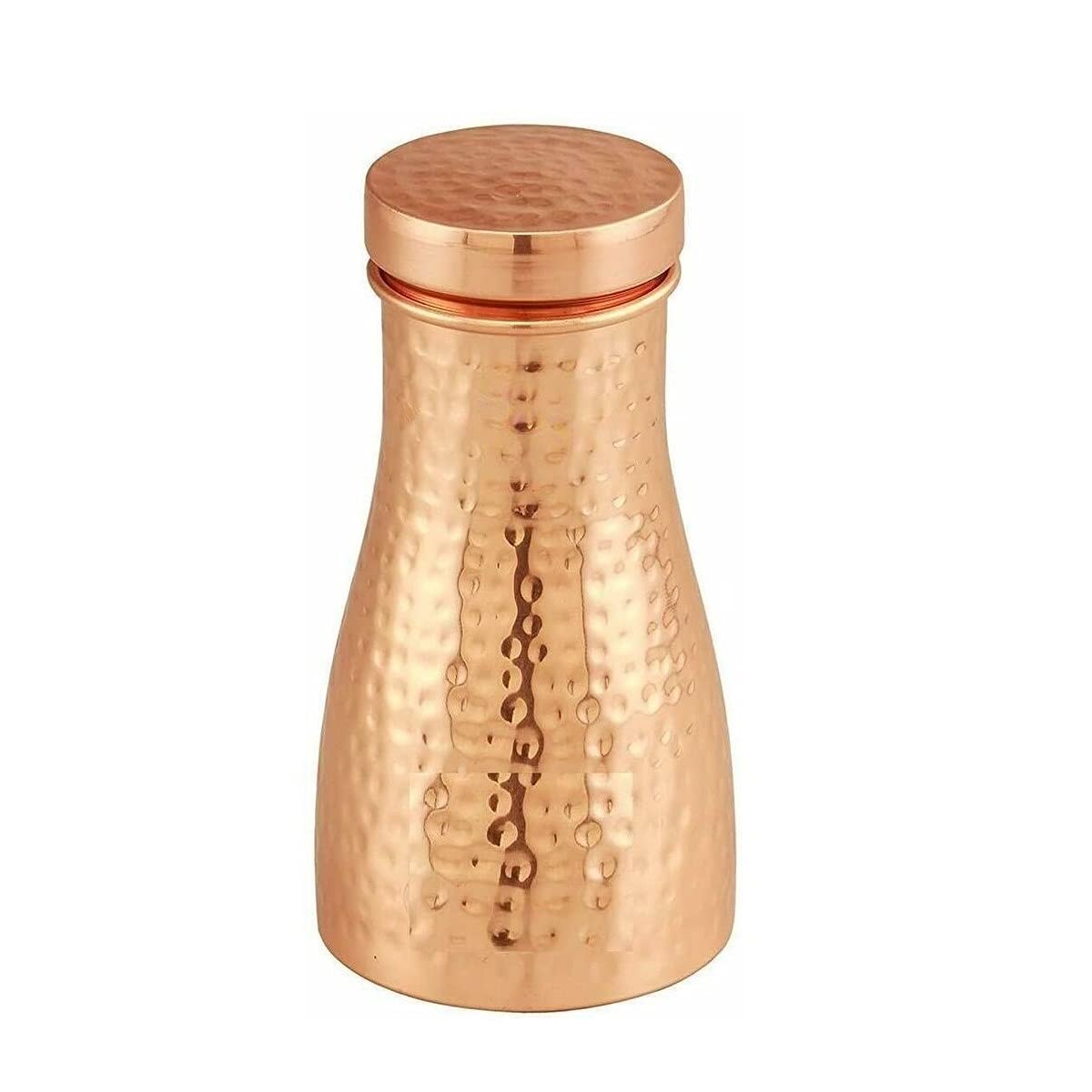 Rasiya ArtPure Copper Water Bottle - Hand Hammered Finish Bedroom Carafe Ayurveda Health Benefit Drinking Pitcher Flask Jar with Nested Glass - 37 Oz