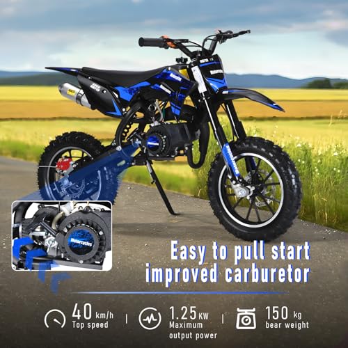 Image of 50cc Dirt Bike for Adults & Kids-Kids Dirt Bike 2-Stroke Gas Powered Off Road Motorcycle Mini Bikes with Speeds up to 40 MPH for Uphill and Off-Road Conditions Pull Start ﻿ (Blue)