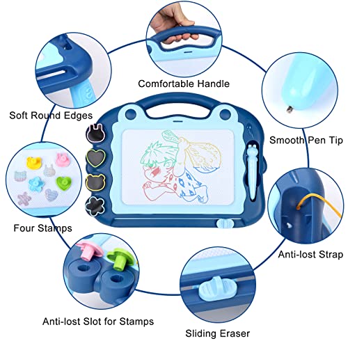 Sarsumir Magnetic Drawing Board, 3023cm 4 Colors Doodle Scribble Board Erasable Sketch Writing Pad with 4 Stamps & Removable Legs Educational Toy for 2 3 4 5 6 Year Old Boys Girls Kids Toddlers, Blue - Image 2