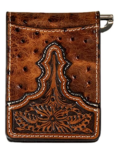 ARIAT Western Wallet Mens Bifold Ostrich Embossed Slim Brown A3553302