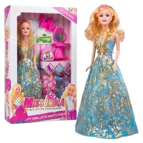 Image of SHAKTISM Doll Set for Girls with Makeup, Dress, Accessories, Wardrobe Closet, Hangers, Necklace, Multicolor, 3 Years and Up (Layana Doll Set)