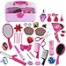 deAO 34 accessoires glamour et de beauté avec mallette de transport Kit de maquillage pour faire semblant de se maquiller, accessoires pour cheveux, bijoux, fer à boucler, sèche-cheveux
