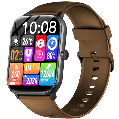 スマートウォッチ【2026年業界最新傑作】iPhone対応 アンドロイド対応 最新Bluetooth5.3 通話機能 音楽再生 1.9インチ大画面 活動量計 腕時計 100種類の運動モード スポーツウォッチ IP68防水 SMS/Twitter/Line通知 SOS機能 iPhone/アンドロイド対応 メンズ レディース プレゼントに最適(茶褐色)