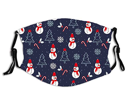 BloomingCactus Cotton 3 Layers Washable Breathable Christmas Face Mask with Filter Pocket Adjustable Ear Loops for Christmas Party Holiday Men Women Kids (001)