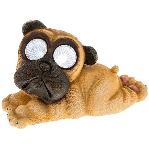 Preisvergleich Produktbild Mops mit hellen Augen, originelle Solar-Gartenleuchte, hellweiße LED-Augen