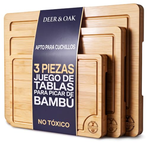 Deer & Oak Set 3 Tablas de Cortar Bambú 33x24, 28x20 y 22x15 cm