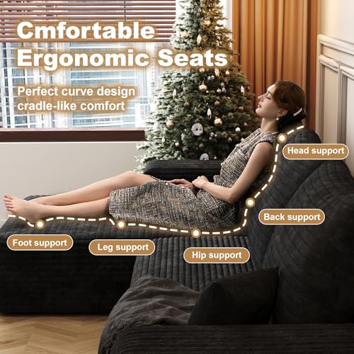 Image of 96 inch Sectional Couches for Living Room Cloud Couch Sofa with L-Shape Upholstered Boneless Couchs Modern Modular Sectional Couch with Chaise