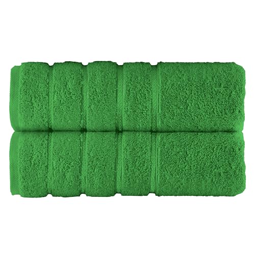 Image of Elegant Comfort 100% Turkish Cotton 4 Lines Viscose Stripe Luxury 2 Pack Bath Towel Set 27 x 54 Inch - Super Soft and Highly Absorbent Premium Hotel Spa Quality Towels for Bathroom Use, Emerald Green