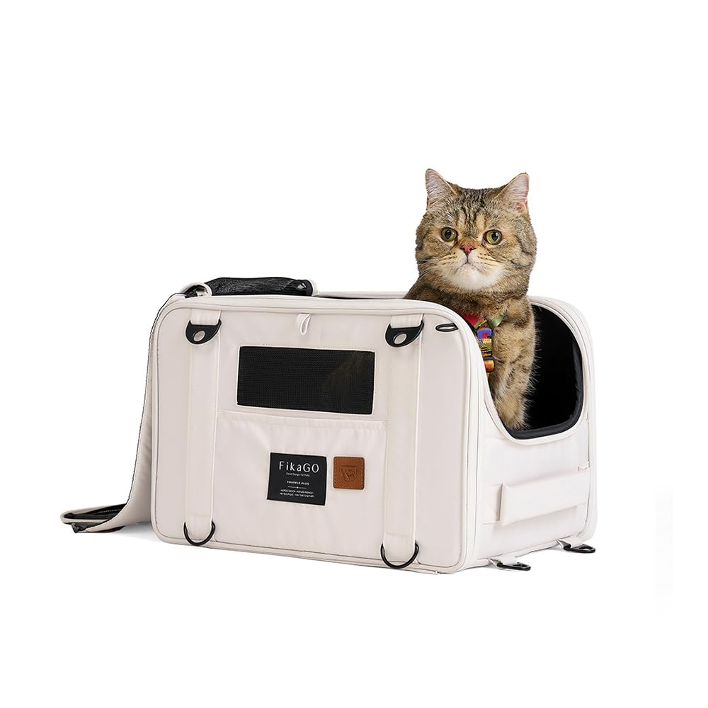 FikaGO Borsa da viaggio 3 in 1 per cani e gatti Truffle Plus - Zaino, Borsa a tracolla e bagaglio a mano (Creamy Cloud, L)