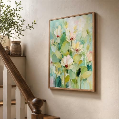 Image of Livin'luxe Pastel Floral Wall Painting for Living Room Bedroom Hall Office Decor, Soft Flower Artwork with Sparkle Laminate and Premium Wooden Synthetic Frame (13.5 x 19.5 Inch) NM01-4110