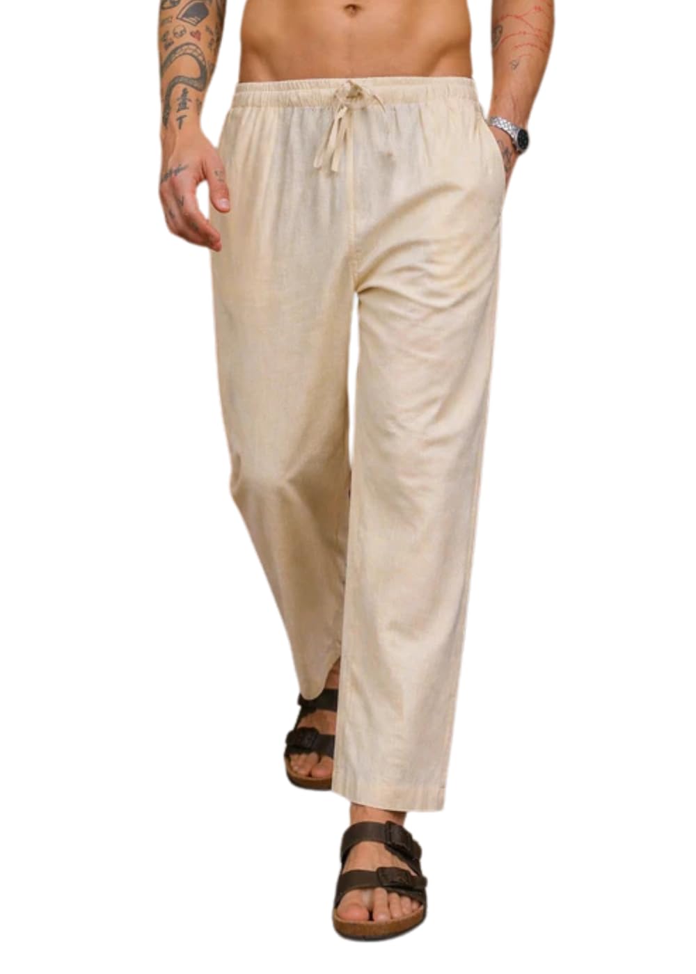 Desert Sand Beige Relaxed Fit Pyjama Pants for Men – Soft Comfortable Lounge Sleepwear Bottoms with Elastic Waist-image-23