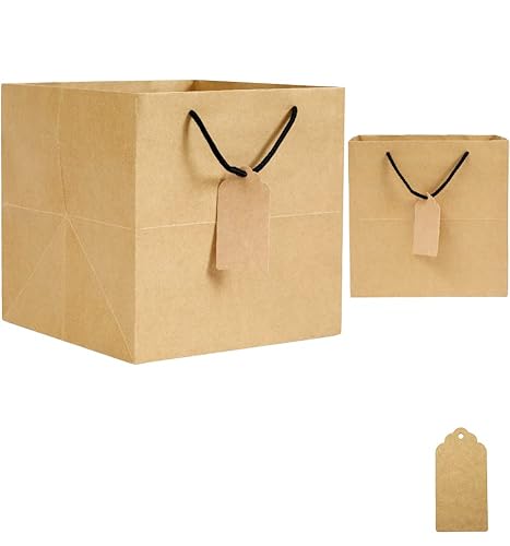 Bolsas de papel de fondo ancho con asas, 10 x 10 x 10 pulgadas, 24 bolsas para caja de pastel, bolsas de regalo cuadradas, ajuste perfecto para