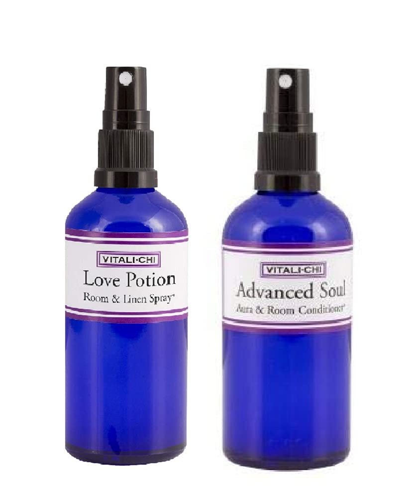Advanced Soul and Love Potion Aura, Linen & Room Spray Bundle - with Ho Leaf and Frankincense, Rose Geranium and Ylang Ylang Pure Essential Oils - 100ml