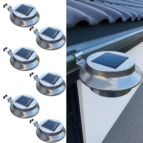 Solar Dachrinnenleuchten 6er Set Edelstahl LED Warmweiß IP44 Außen Garten