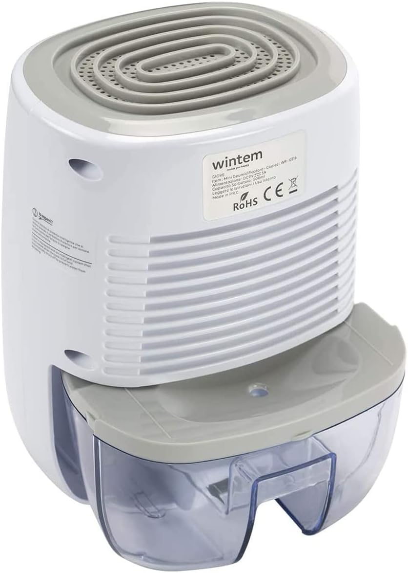 Wintem Deumidificatore Casa Muffa e Umidità Silenzioso Portatile da 500ml - Ideale per Ambienti fino a 100mq con Tecnologia Peltier per Risparmio Energetico - Certificato Italia
