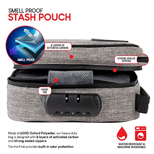 Smell Proof Storage Pouch - Polyester Storage Bag - Odor Resistant Storage Container With Easy Grip Handle - Portable Storage Bag With Padded Lock - 3 Digit Combination Lock - Grey Storage Bag #TOP2