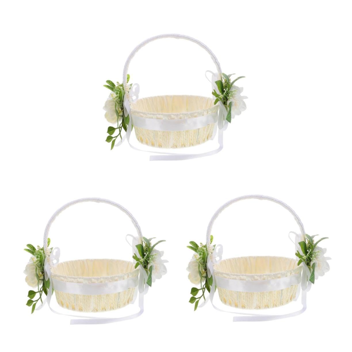 HANABASS 3 Stück Handgewebter Rattan Blumenkorb für Hochzeit Natürlicher Weidenkorb Langlebig und Vielseitig als Korb und Aufbewahrungskorb Umweltfreundliche Dekoration für Feiern