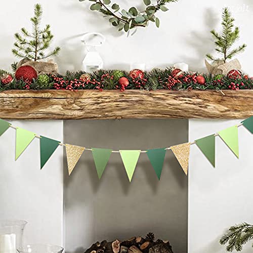 Gold Green Triangle Banner Decoration Greenery Party Supplies Bunting Signs For Birthday Nursery Classroom Anniversary Decoration Graduation Back To School Flags 15 Pcs (Golden Green Atrovirens ) 10 Feet #TOP5