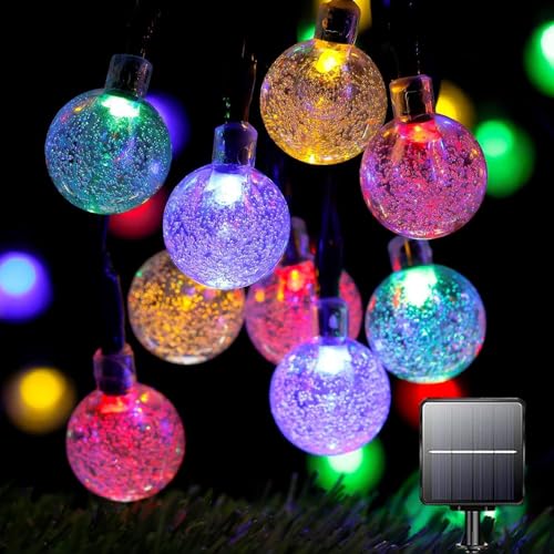 Qillnyy Solar-Lichterkette für den Außenbereich, wetterfest, 50 LEDs, 8 Modi, wasserdicht, Kristallkugeln für Garten, Balkon, Bäume, Terrasse, Hochzeit, Party Dekoration (bunt)