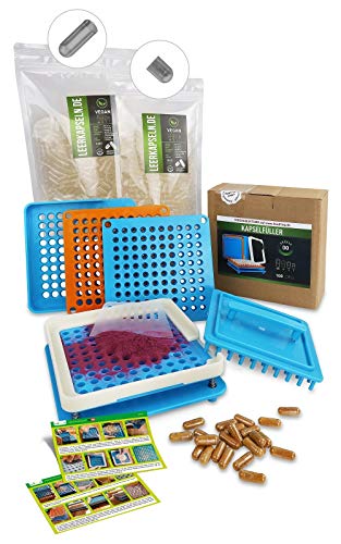 Kapselfüller + 1000 Leerkapseln| Platz für 100 Kapseln | Gr 00 | Kapselfüllgerät zum befüllen von Kapseln | getrennte Kapselhälften [kein vorheriges