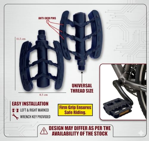 Image of Wavva ABS Strong Plastic Cycle Bicycle Pedal Set for MTB Mountain Senior Ranger Bikes Free Size with Axle for All Cycles (Black).