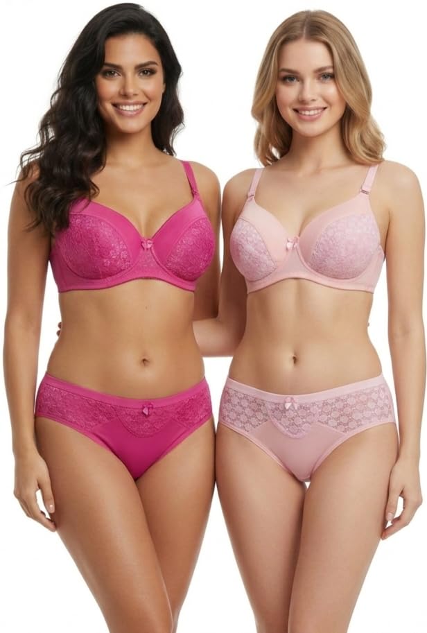 brixtaa Combo Pack of 2, Women's Premium 2-Piece Lace Lingerie Sets, Full Coverage Comfortable Bra and Matching Panty | Bra Panty Sets (Colors May Vary)-picture-39