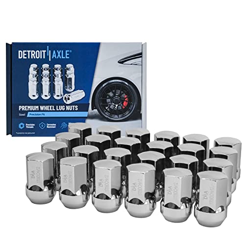 Image of Detroit Axle - Front Drilled & Slotted Brake Rotors + Brake Pads w /24pc Wheel Lug Nuts Replacement for 2012-2018 Ram 1500 5-Lugs - 28pc Set