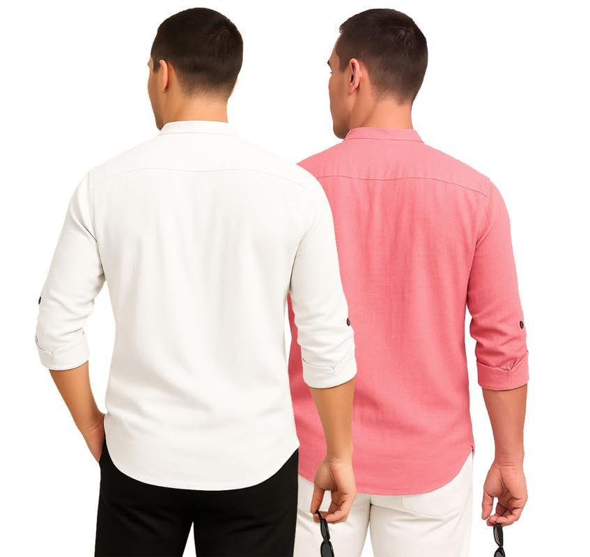 Image of DEELMO Combo of Men's Cotton Blend Solid Regular Fit Full Sleeve Short Kurta | Men's Trendy Short Kurta Pack of 2