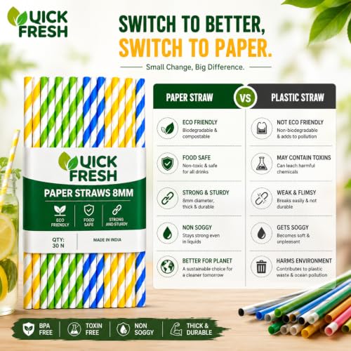 Image of Paper Straws Colour, 8mm, Pack of 30