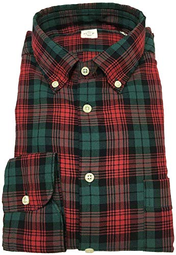 Fantasia: quadri MGF 965 Camicia Uomo Quadri Rosso Button-Down con Taschino MOD 92 L.T 100% Cotone (IT 41-16 - L)